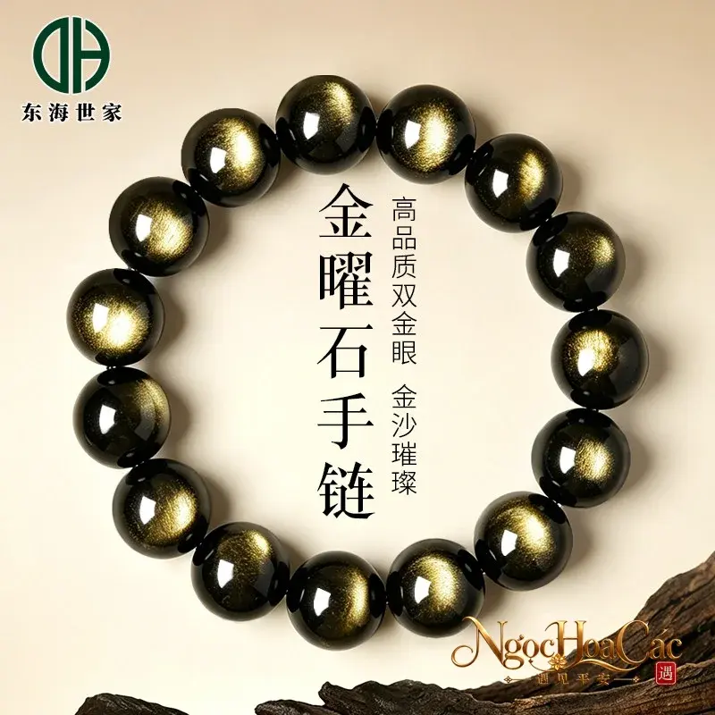 Vòng tay obsidian mắt kim Đông Hải – song nhãn & mắt mèo