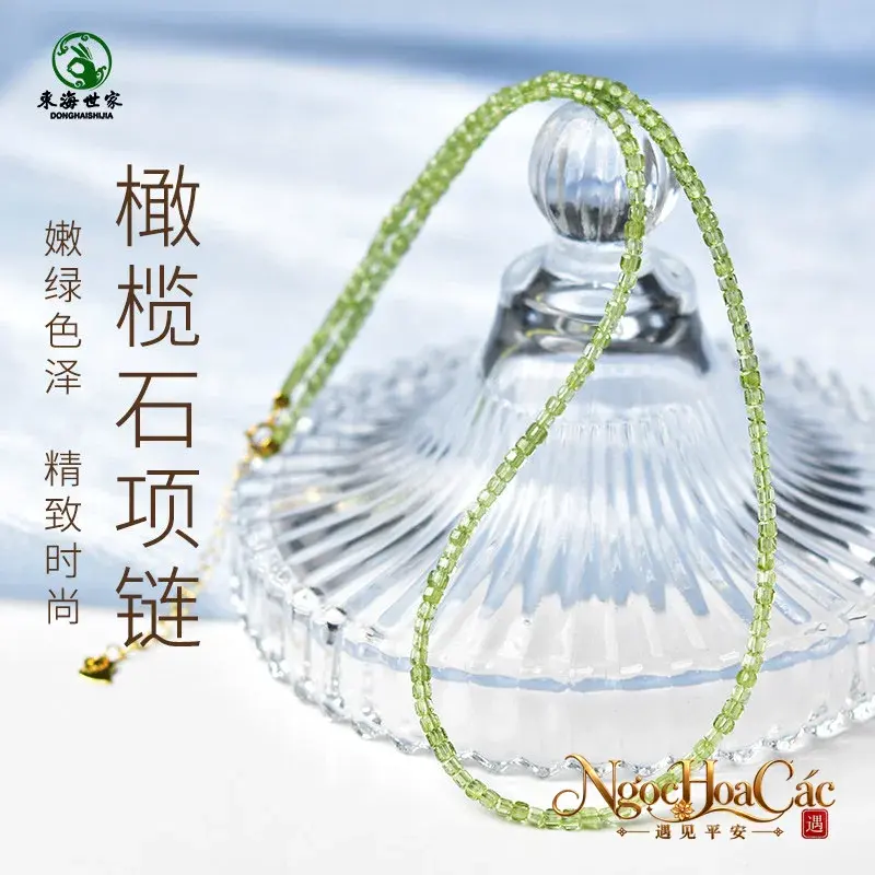 Dây chuyền peridot hạt vuông 2mm Đông Hải